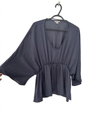 NWOT American Eagle V-Neck Dolman Sleeve Peplum Blouse Slate Blue Batwing Lg